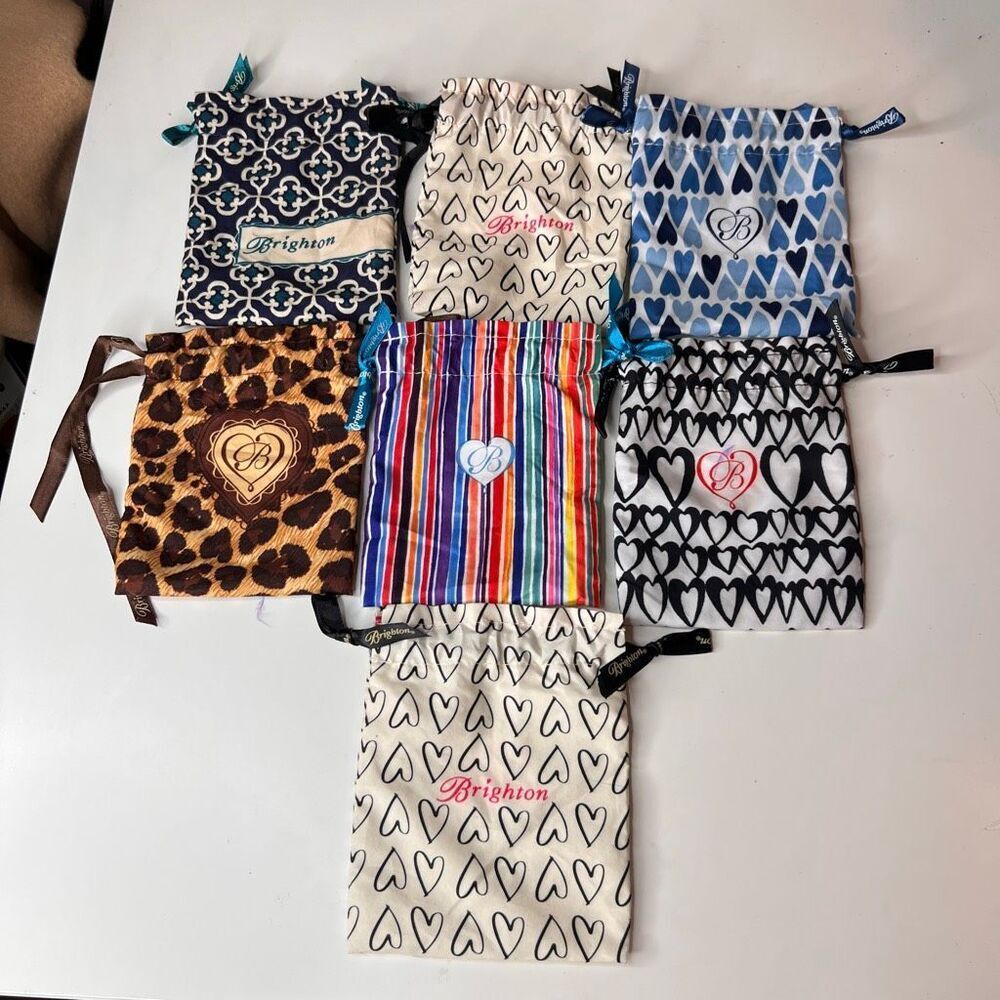 Brighton lot of 7 jewelry fabric bags with drawstring